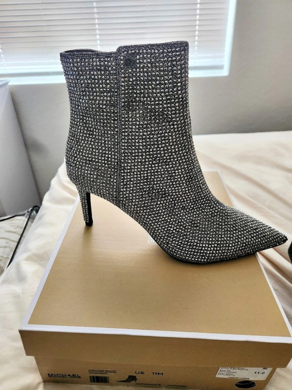 Michael Kors Alina Flex Bootie Embellished Heeled Boots Black & Silver US 11